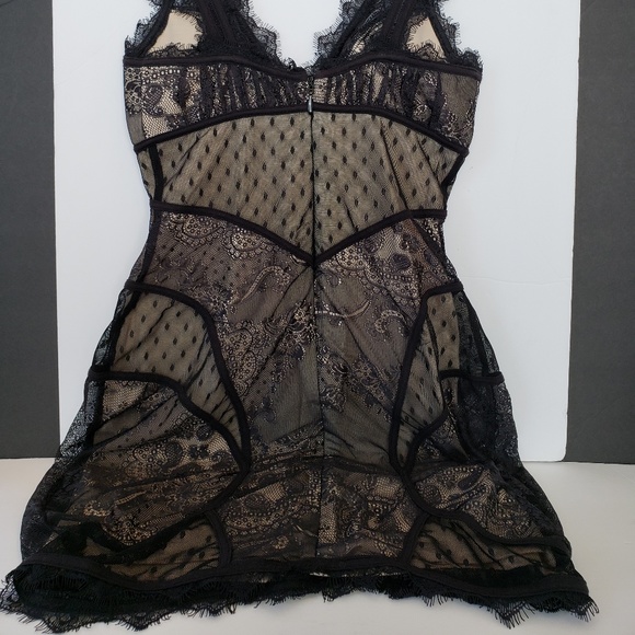 Bebe Black Lace Dress Sexy BodyCon Fringe SEXY - Picture 3 of 8